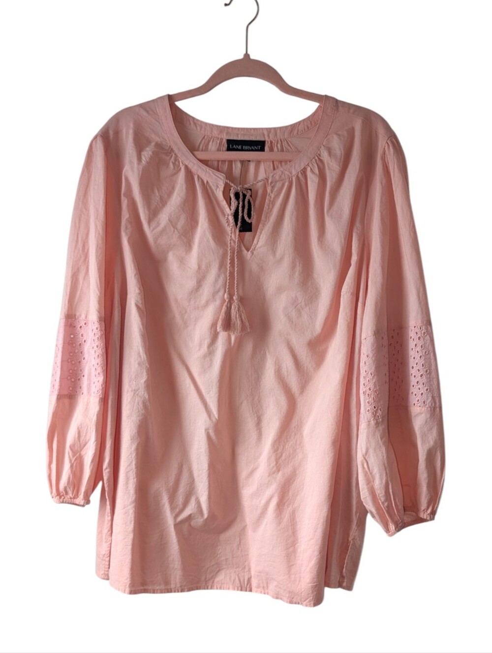 18 • Lane Bryant • Salmon Pink Tassel Tie-Neck Peasant Top